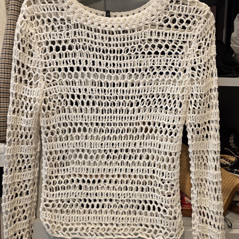 Theory Ivory Crochet Knit Top